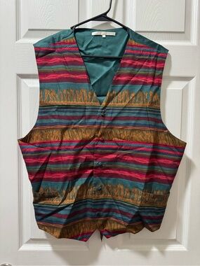 Vintage Perry Ellis Teal, Pink & Gold Patterned Vest